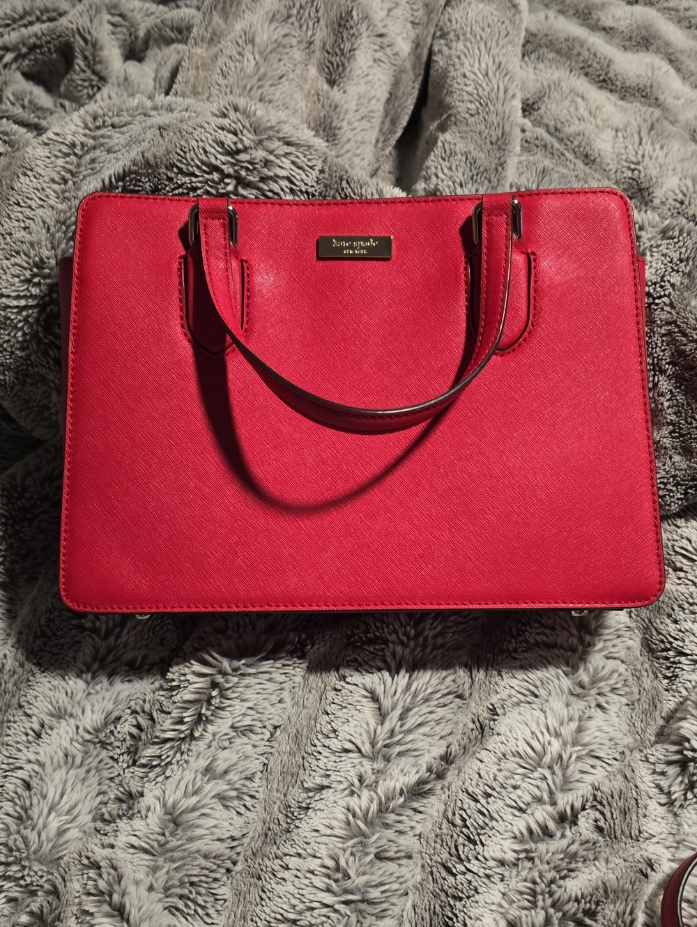 Kate Spade Red Saffiano Satchel with Gold Plaque